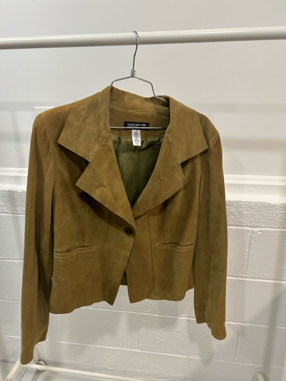 Jones New York Olive Green Suede Single-Button Blazer